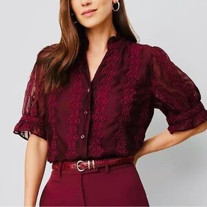 Ann Taylor Elegant Burgundy Lace Blouse